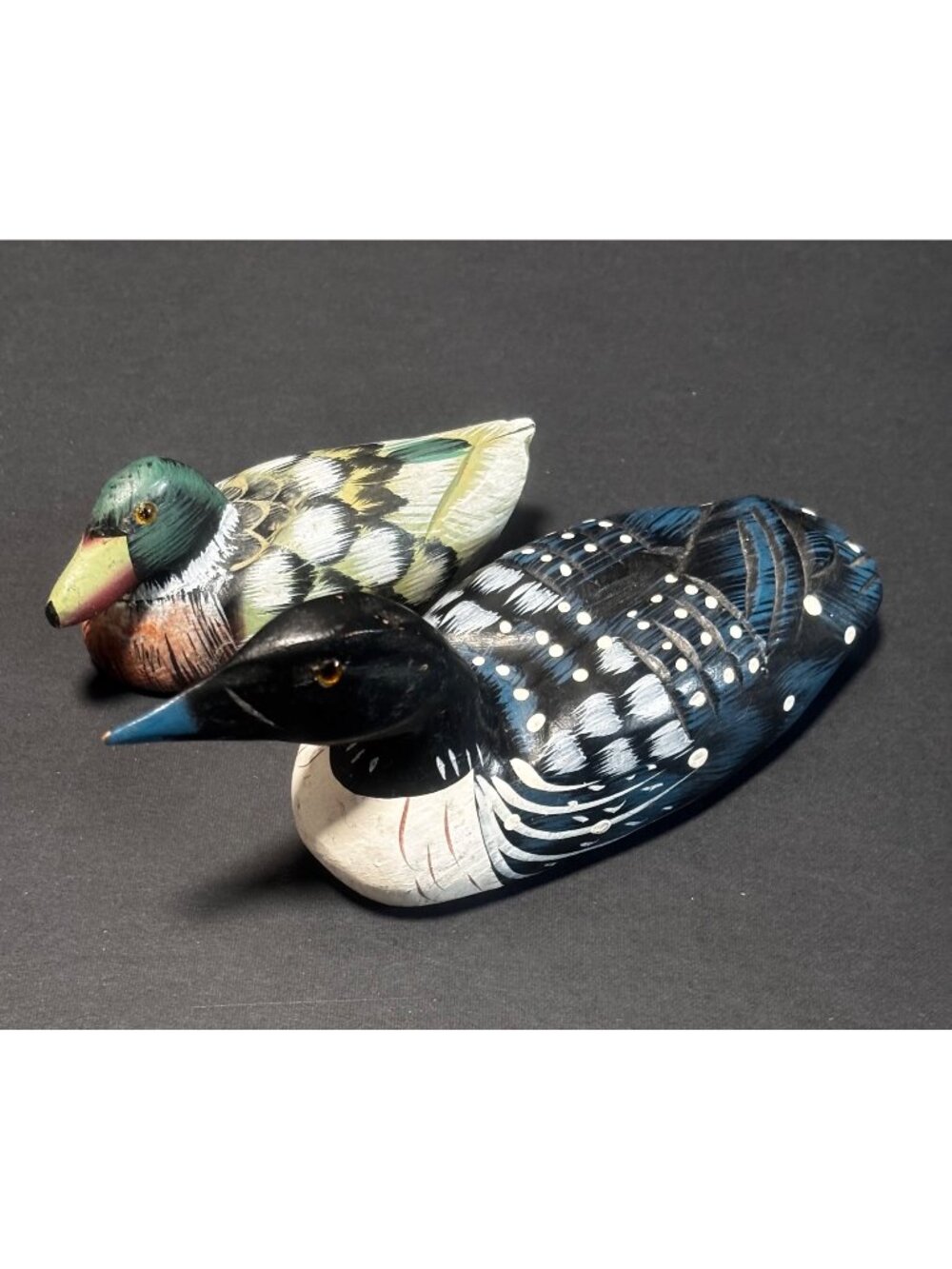 Hand-Carved Wooden Loon & Mallard Duck Folk Art Hand Painted Figurines VTG 91